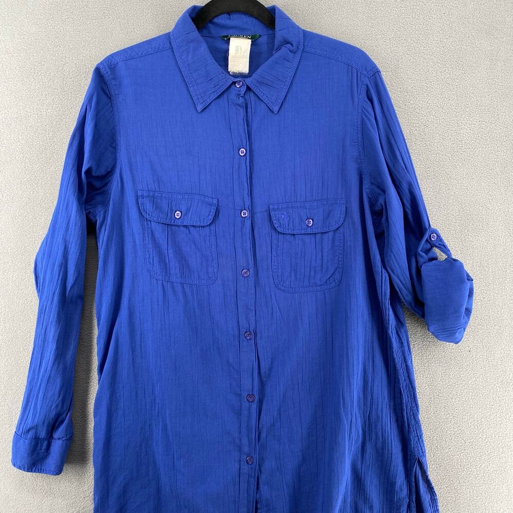 Ralph Lauren Blue Long Sleeve Button Down Shirt Womens L 100% Cotton Loose Fit - Picture 4 of 16